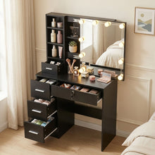 Load image into Gallery viewer, Freesia 2 Piece Dressing Table with Mirror & Stool Set - Black