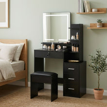 Load image into Gallery viewer, Gardenia 2 Piece Dressing Table with Mirror & Stool Set - Black (p1=0.055m³-20.0kg)(p2=0.059m³-17.5kg)(T=0.114m³-37.5kg)