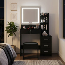 Load image into Gallery viewer, Gardenia 2 Piece Dressing Table with Mirror & Stool Set - Black (p1=0.055m³-20.0kg)(p2=0.059m³-17.5kg)(T=0.114m³-37.5kg)