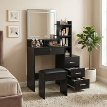 Load image into Gallery viewer, Gardenia 2 Piece Dressing Table with Mirror & Stool Set - Black (p1=0.055m³-20.0kg)(p2=0.059m³-17.5kg)(T=0.114m³-37.5kg)