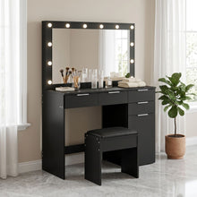 Load image into Gallery viewer, Comfrey 2 Piece Dressing Table with Mirror & Stool Set - Black