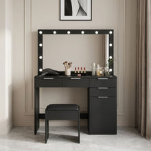 Load image into Gallery viewer, Comfrey 2 Piece Dressing Table with Mirror & Stool Set - Black