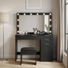 Load image into Gallery viewer, Comfrey 2 Piece Dressing Table with Mirror & Stool Set - Black