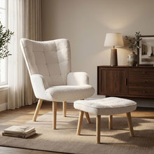 Load image into Gallery viewer, Emma Boucle Armchair with Ottoman - White