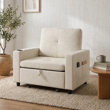 Load image into Gallery viewer, Mist 1 Seater Sofa Bed With Cup Holder And Side Tray - Cream
