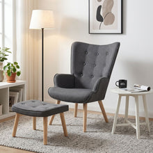 Load image into Gallery viewer, Olivia Linen Armchair with Ottoman - Grey