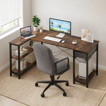 Load image into Gallery viewer, Simon Computer Corner Desk with Bookshelf - Rustic Brown