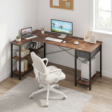Load image into Gallery viewer, Simon Computer Corner Desk with Bookshelf - Rustic Brown