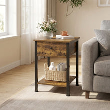 Load image into Gallery viewer, Atlas Side Table with Drawer and Storage Shelf - Rustic Brown