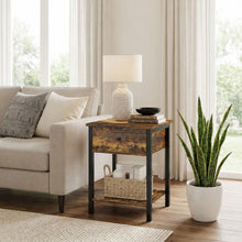 Load image into Gallery viewer, Atlas Side Table with Drawer and Storage Shelf - Rustic Brown