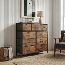 Load image into Gallery viewer, Madilyn 9 Drawer Fabric Tallboy - Rustic Brown