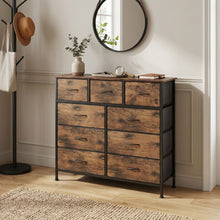 Load image into Gallery viewer, Madilyn 9 Drawer Fabric Tallboy - Rustic Brown