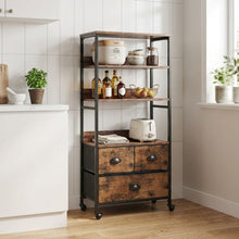 Load image into Gallery viewer, Whitby 4 Tier Storage Shelf with Drawers - Rustic Brown