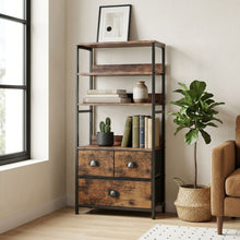 Load image into Gallery viewer, Whitby 4 Tier Storage Shelf with Drawers - Rustic Brown