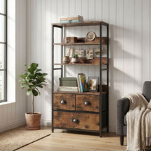 Load image into Gallery viewer, Whitby 4 Tier Storage Shelf with Drawers - Rustic Brown
