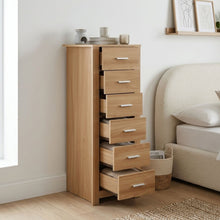 Load image into Gallery viewer, Olsen 6 Drawers Slim Tallboy - Oak