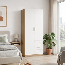 Load image into Gallery viewer, Harris 2 Door Wardrobe with 3 Drawers - Oak+White