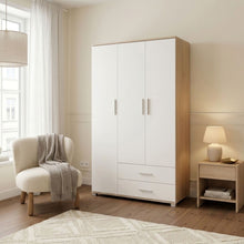 Load image into Gallery viewer, Bram 3 Door Wardrobe Cabinet with 2 Drawers - Oak + White