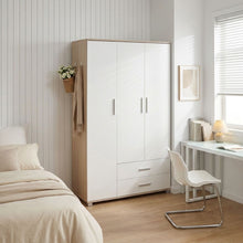 Load image into Gallery viewer, Bram 3 Door Wardrobe Cabinet with 2 Drawers - Oak + White