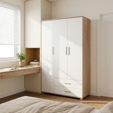 Load image into Gallery viewer, Bram 3 Door Wardrobe Cabinet with 2 Drawers - Oak + White
