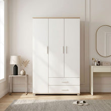 Load image into Gallery viewer, Bram 3 Door Wardrobe Cabinet with 2 Drawers - Oak + White