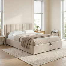 Load image into Gallery viewer, Penelope Queen Gas Lift Velvet Bed Frame - Beige