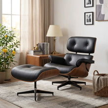 Load image into Gallery viewer, Veylo PU Armchair With Ottoman - Black & Walnut