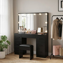 Load image into Gallery viewer, 24287-lisianthus-2-piece-dressing-table-with-mirror-stool-set-black-2606054