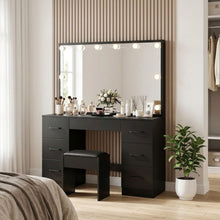 Load image into Gallery viewer, 24287-lisianthus-2-piece-dressing-table-with-mirror-stool-set-black-2606055