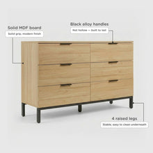 Load image into Gallery viewer, 22267-ocala-low-boy-6-drawer-chest-dresser-oak-2606092