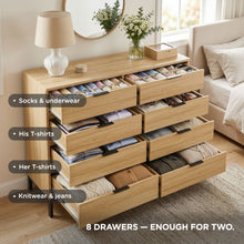 Load image into Gallery viewer, 22268-ocala-low-boy-8-drawer-chest-dresser-oak-2606113