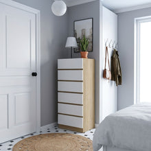 Load image into Gallery viewer, 22200-harris-6-drawers-slim-tallboy-oak-white-2606168
