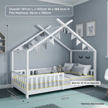 Load image into Gallery viewer, Minto Single Wooden House Bed Frame - White