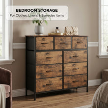 Load image into Gallery viewer, lt10262-madilyn-9-drawer-fabric-tallboy-rustic-brown-2606185