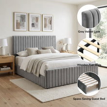 Load image into Gallery viewer, 23142-tasman-velvet-queen-with-single-trundle-bed-frame-grey-2606226