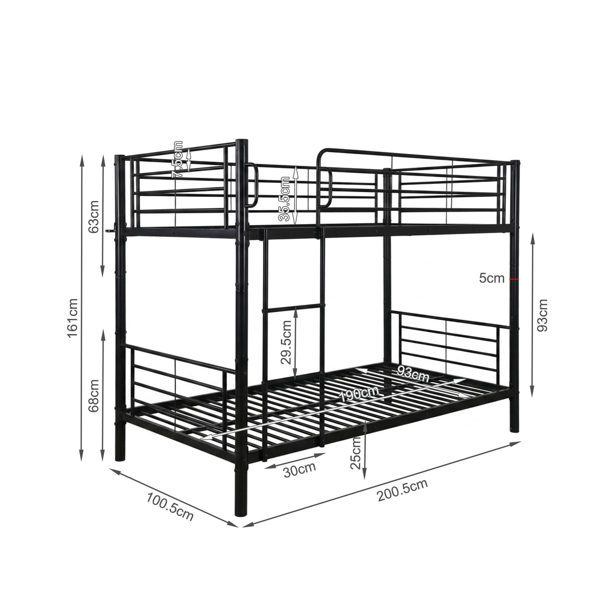 Graid Single Metal Bunk Bed Frame - Black