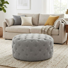 Load image into Gallery viewer, Disk Linen Ottoman - Grey
