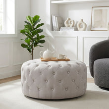 Load image into Gallery viewer, Disk Linen Ottoman - Light Grey