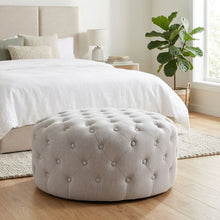 Load image into Gallery viewer, Disk Linen Ottoman - Light Grey