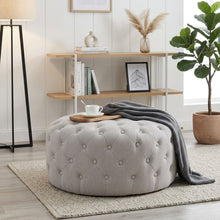 Load image into Gallery viewer, Disk Linen Ottoman - Light Grey