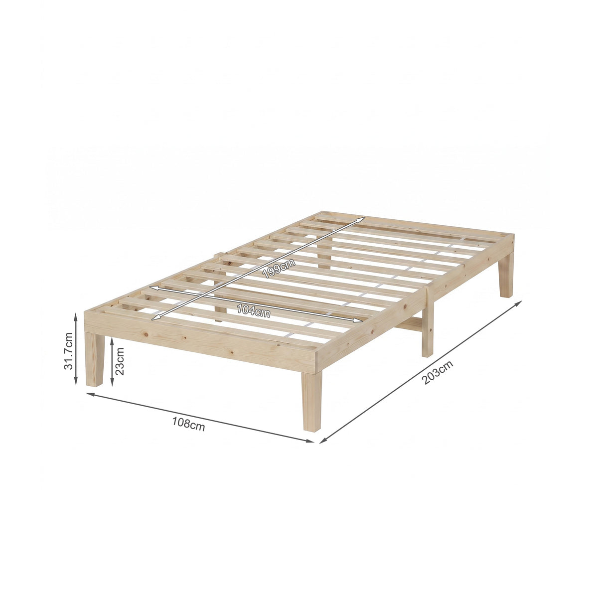 Miro King Single Wooden Bed Frame - Natural