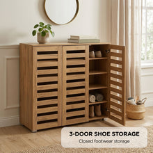 Load image into Gallery viewer, Loma 3 Door Shoe Cabinet Storage Rack - Dark Oak