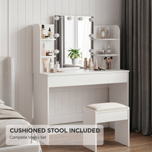 Load image into Gallery viewer, Celosia 2 Piece Dressing Table with Mirror & Stool Set - White