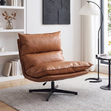 Load image into Gallery viewer, Saro Swivel Armchair with Adjustable Back - Caramel Brown