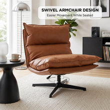 Load image into Gallery viewer, Saro Swivel Armchair with Adjustable Back - Caramel Brown