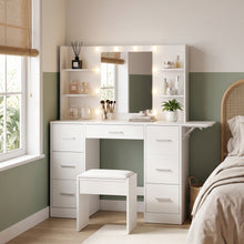 Load image into Gallery viewer, Lumina 2 Piece Dressing Table with Mirror & Stool Set - White