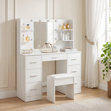 Load image into Gallery viewer, Lumina 2 Piece Dressing Table with Mirror & Stool Set - White