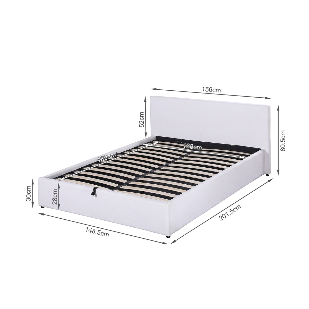 Lifteo Teddy Boucle Double Gas Lift Bed Frame - White