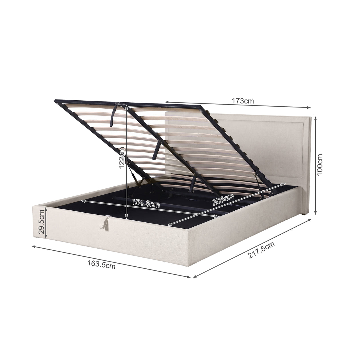 Vehune Queen Gas Lift Bed Frame - Linen Beige
