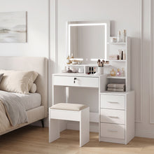 Load image into Gallery viewer, Gardenia 2 Piece Dressing Table with Mirror & Stool Set - White
